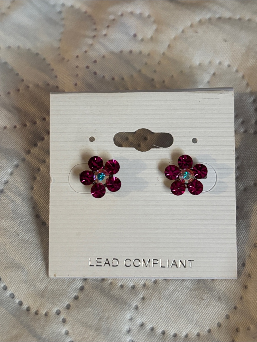 Source Unknown Pink Flower Crystal Stud Earrings
